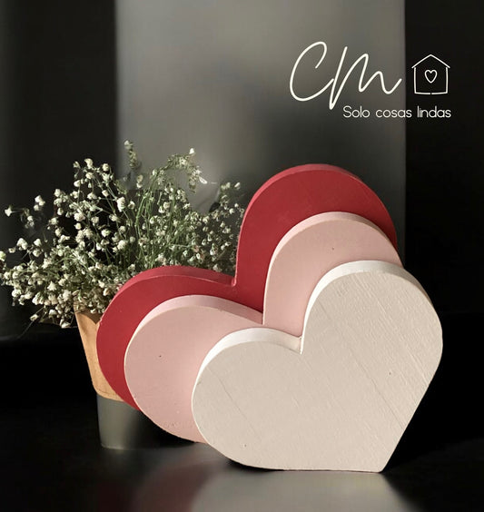 Set 3 corazones madera